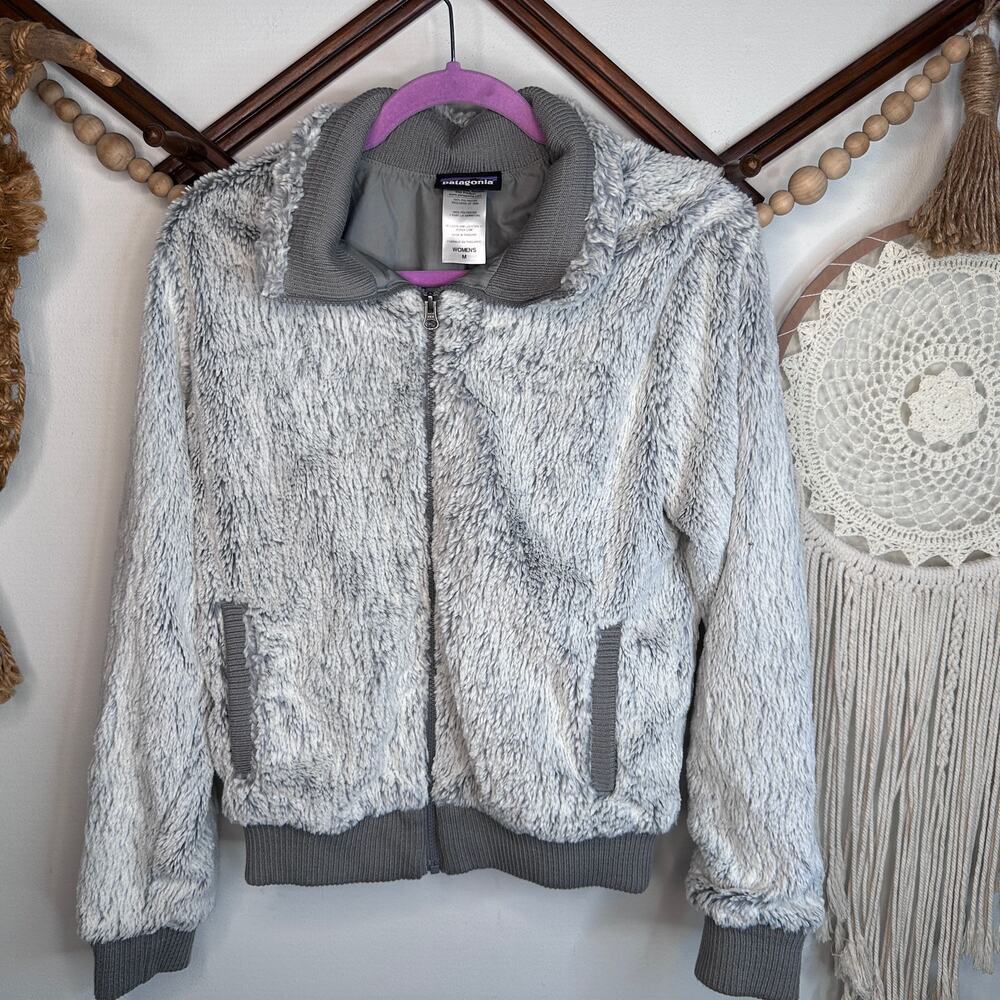 Patagonia Conejo Light Gray Hiloft Fleece Bomber Jacket